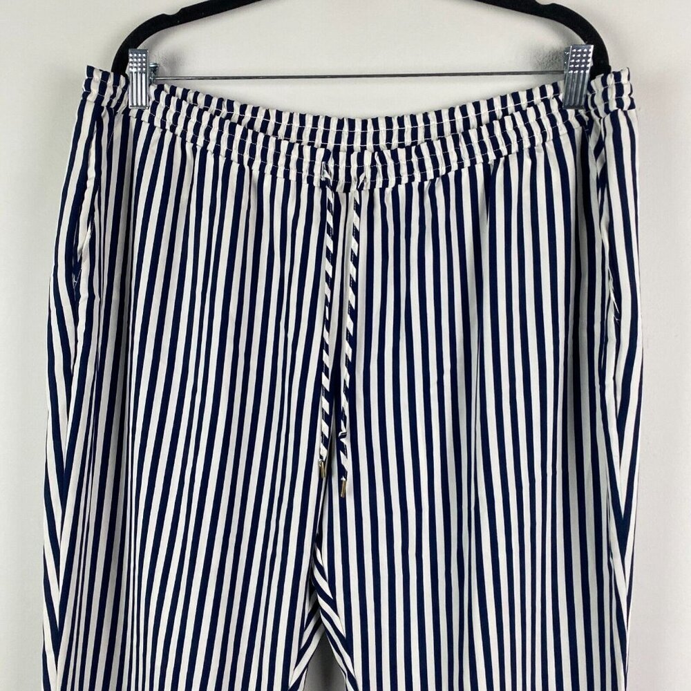 Lauren Ralph Lauren Pull On Ankle Pants Sz XL Navy Blue White Stripe Drawstring - Picture 2 of 9